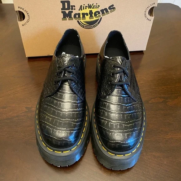 Dr. Martens 1461 CROC EMBOSS LEATHER PLATFORM SHOES - Picture 2 of 10